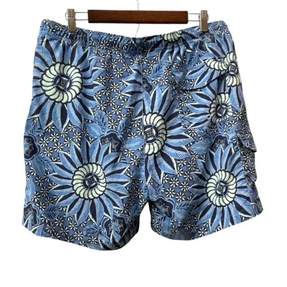 Men's Tommy Bahama Floral Printed Swim Trunks Blue Size Large Pockets Beach